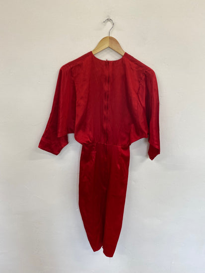 Fabulous All That Jazz Vintage Crimson Satin Midi Dress UK10 NM001