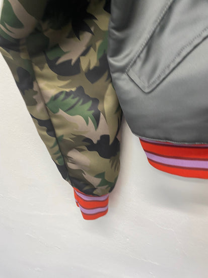 Fabulous Tomas Maier Bomber khaki flamingoes Jacket UK10 Grey & Camo LG005