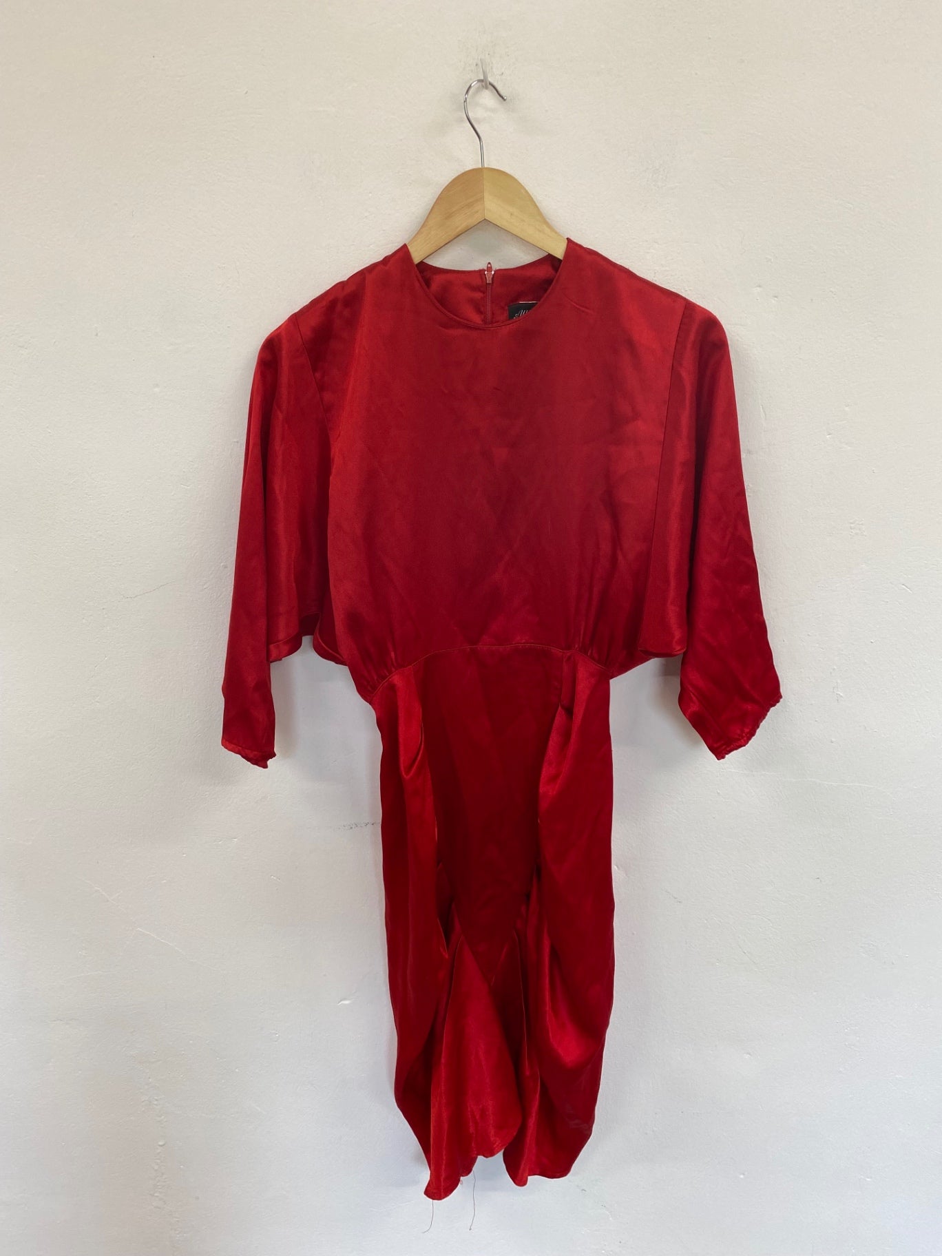 Fabulous All That Jazz Vintage Crimson Satin Midi Dress UK10 NM001