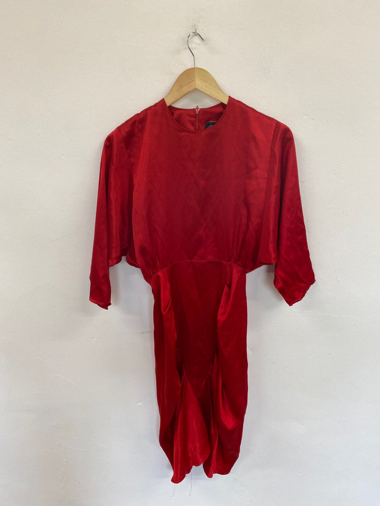 Fabulous All That Jazz Vintage Crimson Satin Midi Dress UK10 NM001