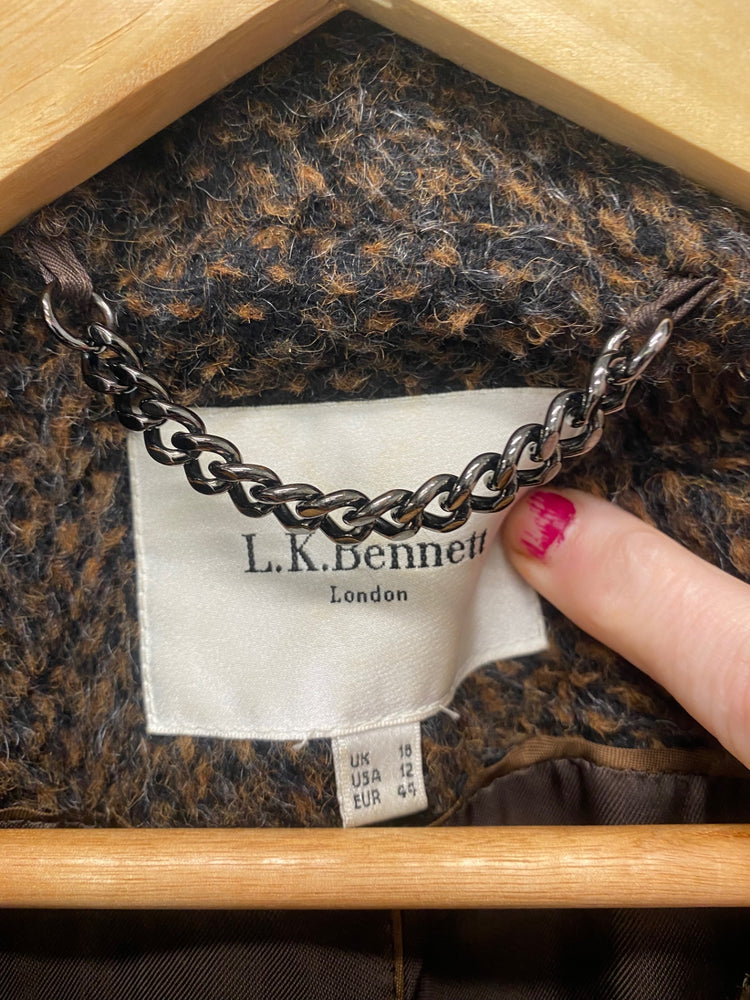 Fabulous L.K. Bennett alpaca mohair cosy Coat UK16 Brown Animal AH451