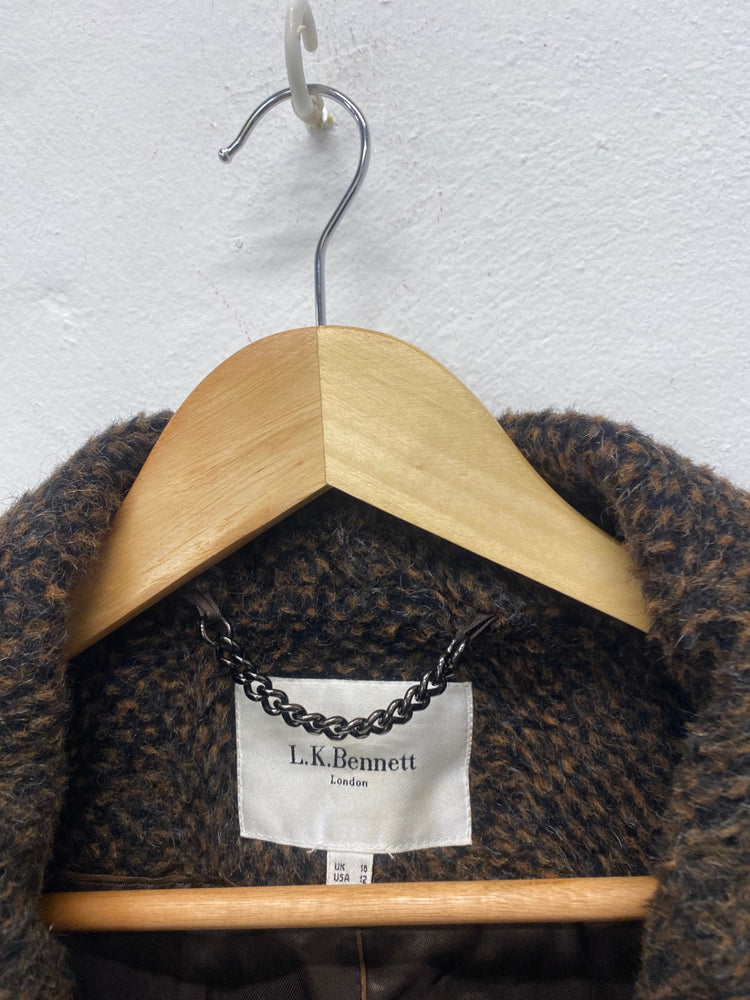 Fabulous L.K. Bennett alpaca mohair cosy Coat UK16 Brown Animal AH451