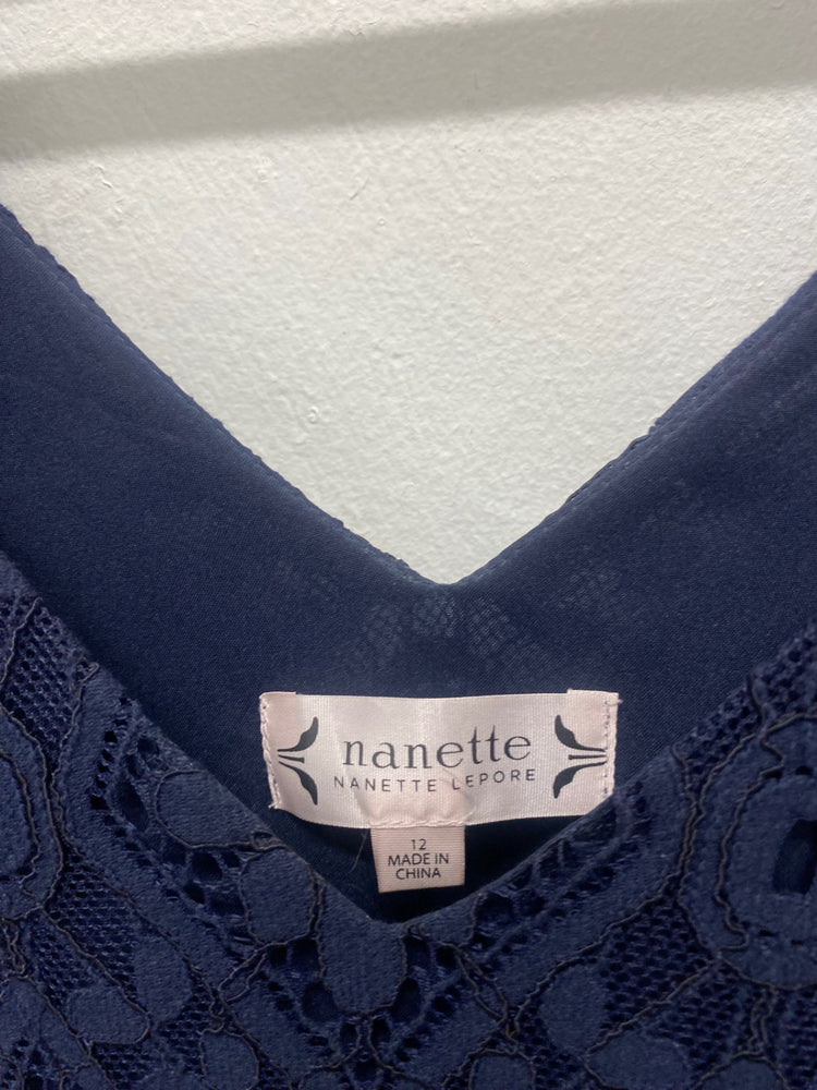 Fabulous Nanette Lepore lace overlay Dress UK12 Navy Blue oversized MD002