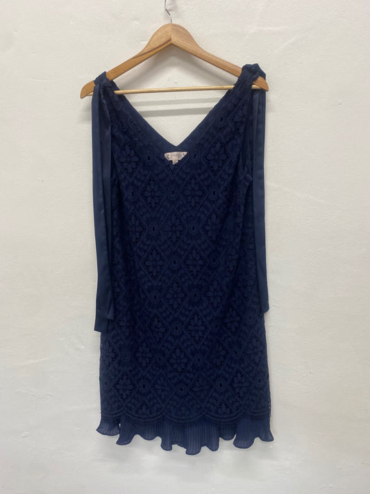 Fabulous Nanette Lepore lace overlay Dress UK12 Navy Blue oversized MD002