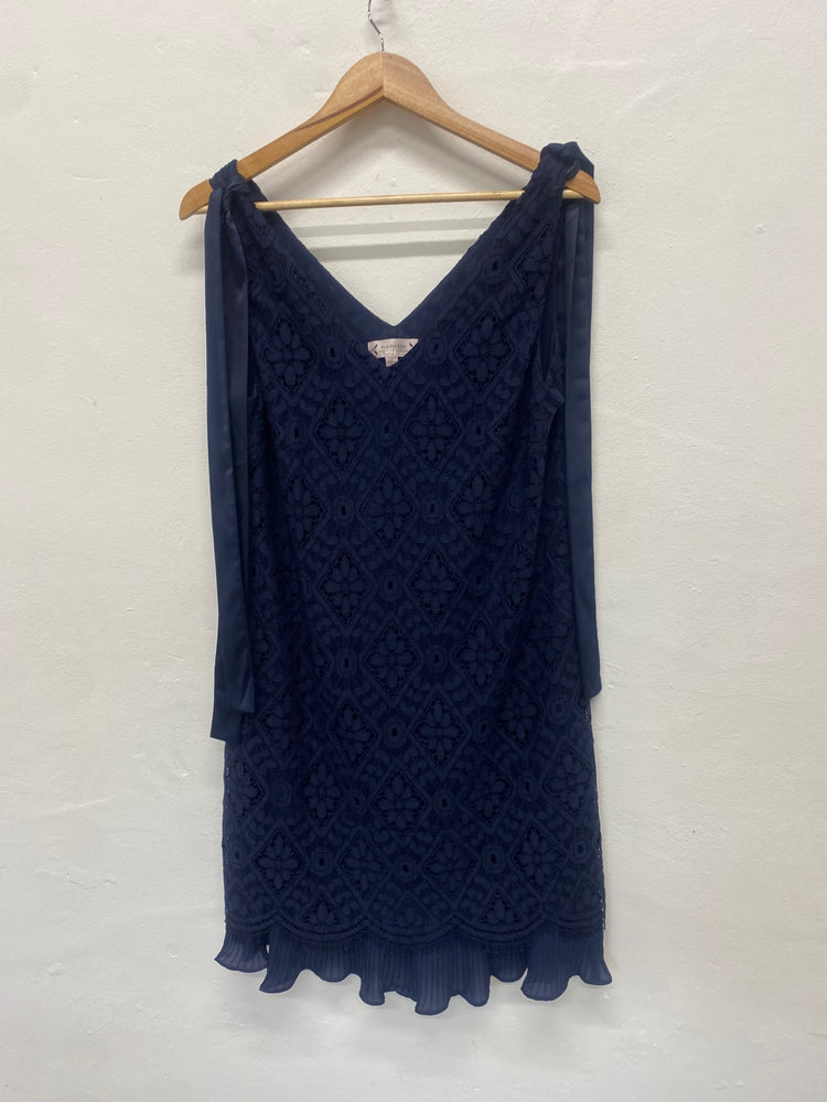 Fabulous Nanette Lepore lace overlay Dress UK12 Navy Blue oversized MD002