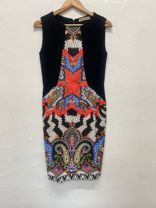 Fabulous ETRO paisley party occasion Dress Uk14 black fitted Italian 48 MD002