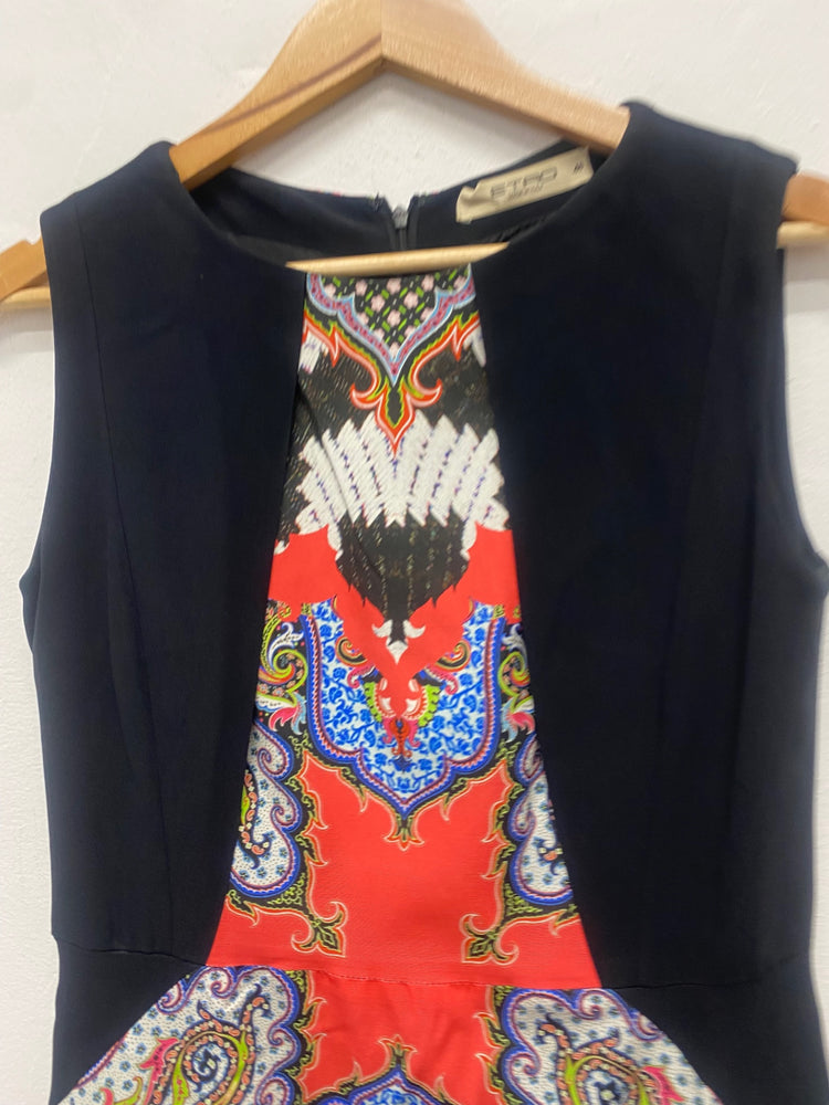 Fabulous ETRO paisley party occasion Dress Uk14 black fitted Italian 48 MD002
