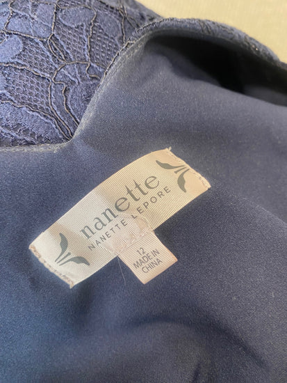 Fabulous Nanette Lepore lace overlay Dress UK12 Navy Blue oversized MD002