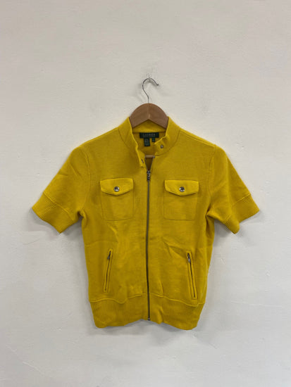 Fabulous Lauren Ralph Lauren Yellow Retro Vibes Knit Moto Sweater UK M MD002