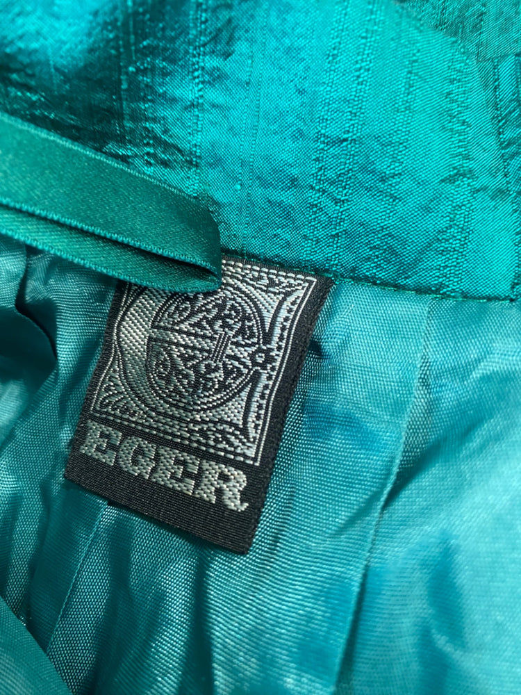 Fabulous Eger Pure Silk boho gypsy Skirt UK10 Teal & Gold Cottagecore LG276