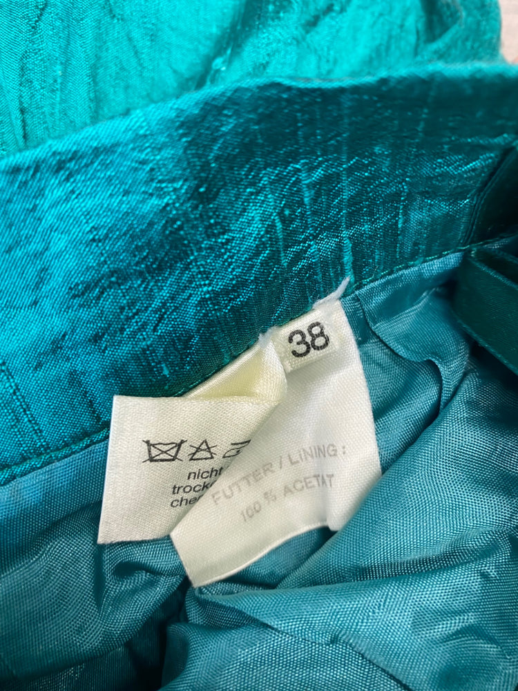 Fabulous Eger Pure Silk boho gypsy Skirt UK10 Teal & Gold Cottagecore LG276