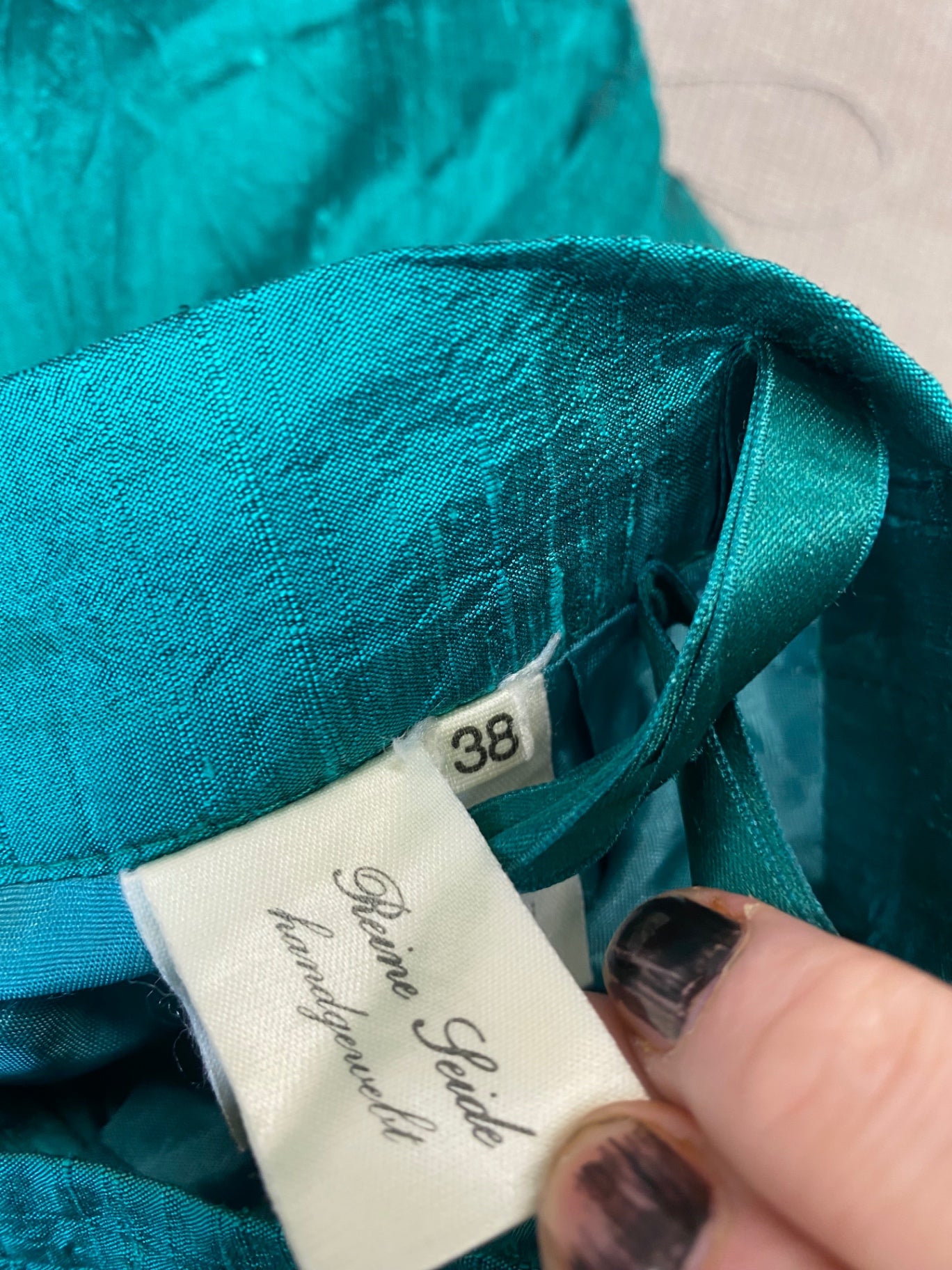 Fabulous Eger Pure Silk boho gypsy Skirt UK10 Teal & Gold Cottagecore LG276