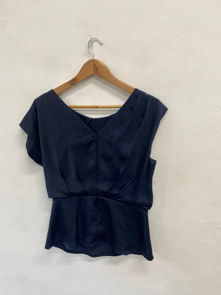 Fabulous Reiss Top UK 10 Navy cap sleeve low back LG276