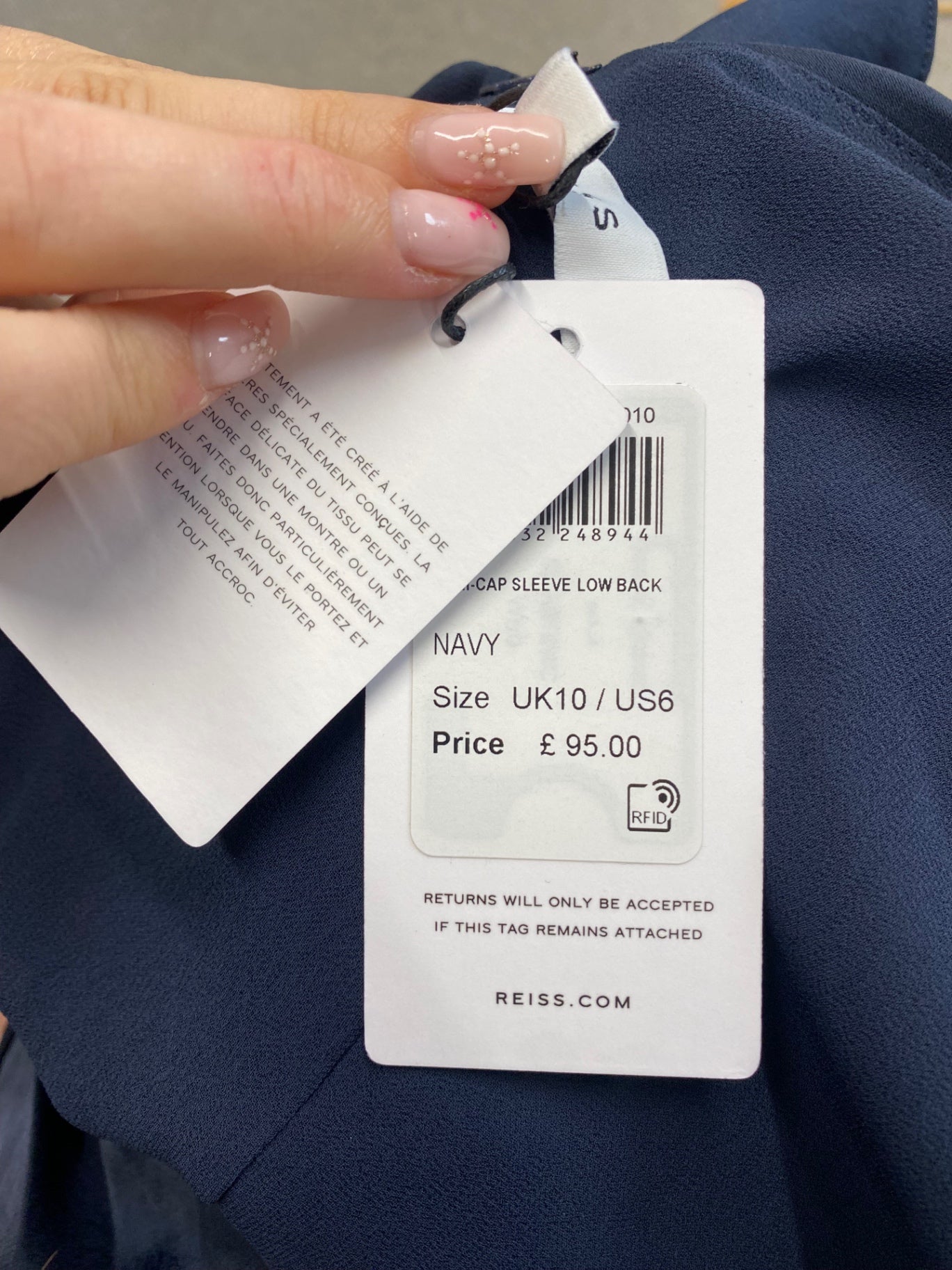 Fabulous Reiss Top UK 10 Navy cap sleeve low back LG276