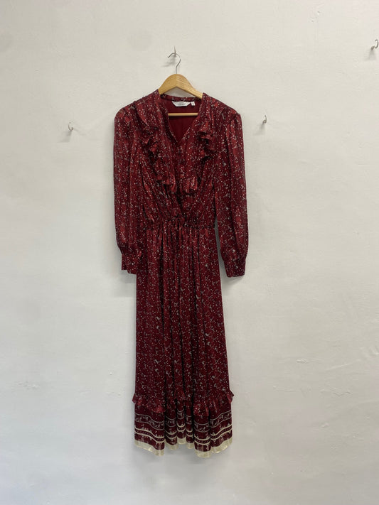 Fabulous & Other Stories prairie Dress UK 14 autumn burgundy floral RD455