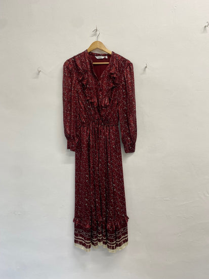 Fabulous & Other Stories prairie Dress UK 14 autumn burgundy floral RD455