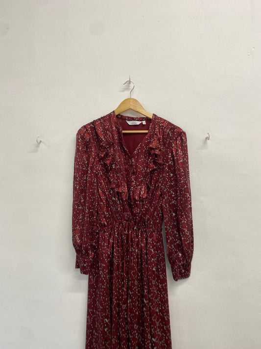 Fabulous & Other Stories prairie Dress UK 14 autumn burgundy floral RD455