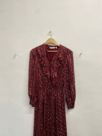 Fabulous & Other Stories prairie Dress UK 14 autumn burgundy floral RD455