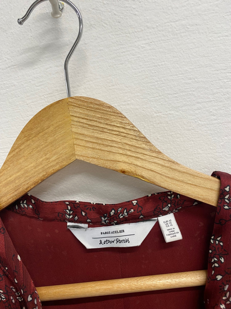 Fabulous & Other Stories prairie Dress UK 14 autumn burgundy floral RD455