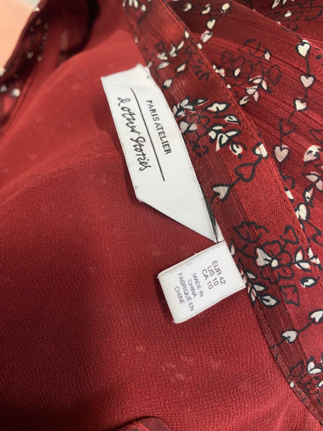 Fabulous & Other Stories prairie Dress UK 14 autumn burgundy floral RD455