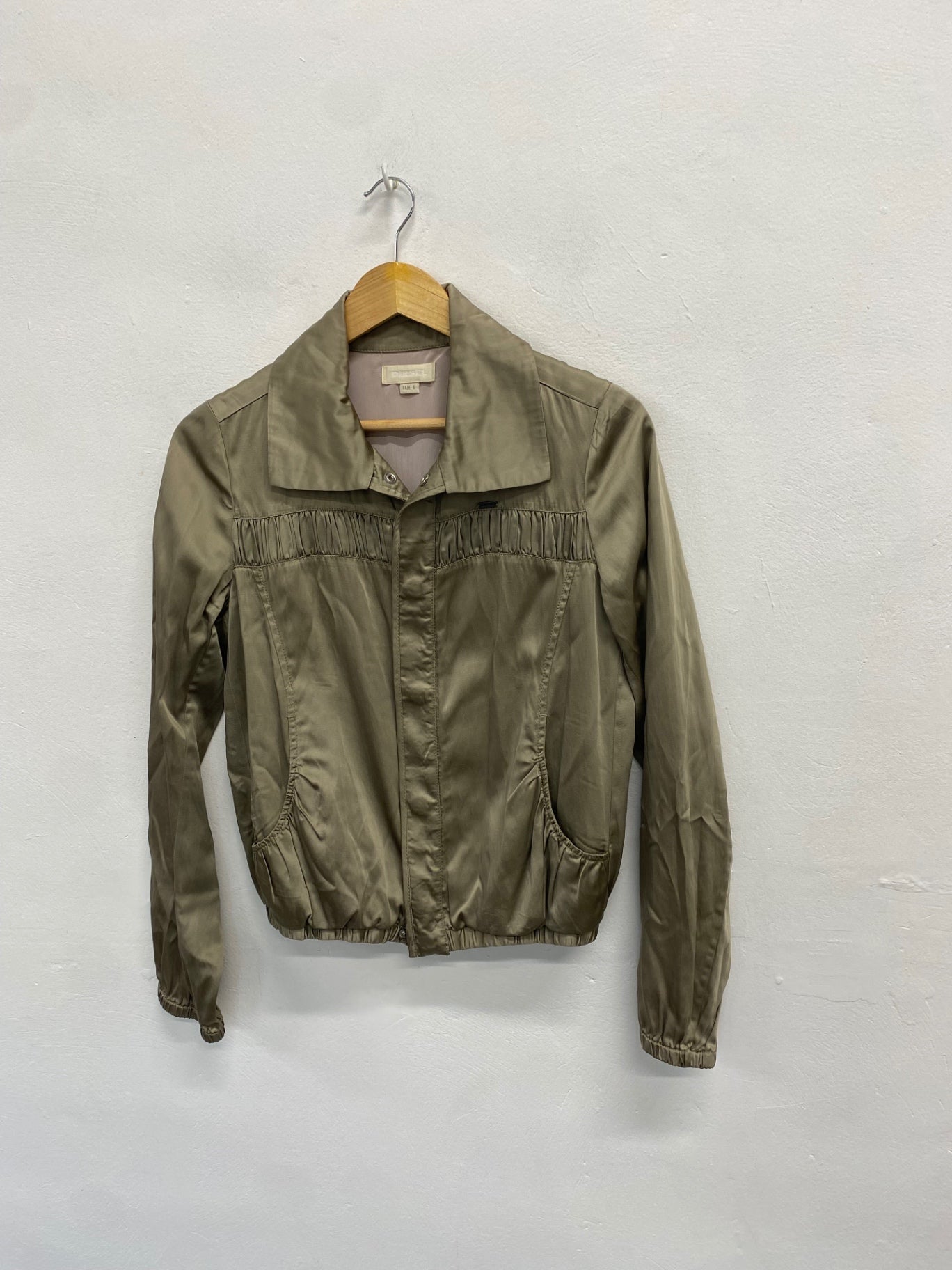 Fabulous Diesel Jacket UK S Khaki sheer satin blouse jacket RD455