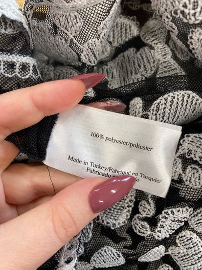 Fabulous Laura Ashley Black & Ivory Boho Mesh Blouse UK L DB457