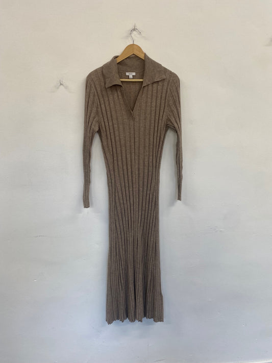 Fabulous Reiss Ribbed Midaxi Dress UkL classy Beige Neutra boho AS001