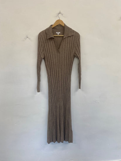 Fabulous Reiss Ribbed Midaxi Dress UkL classy Beige Neutra boho AS001