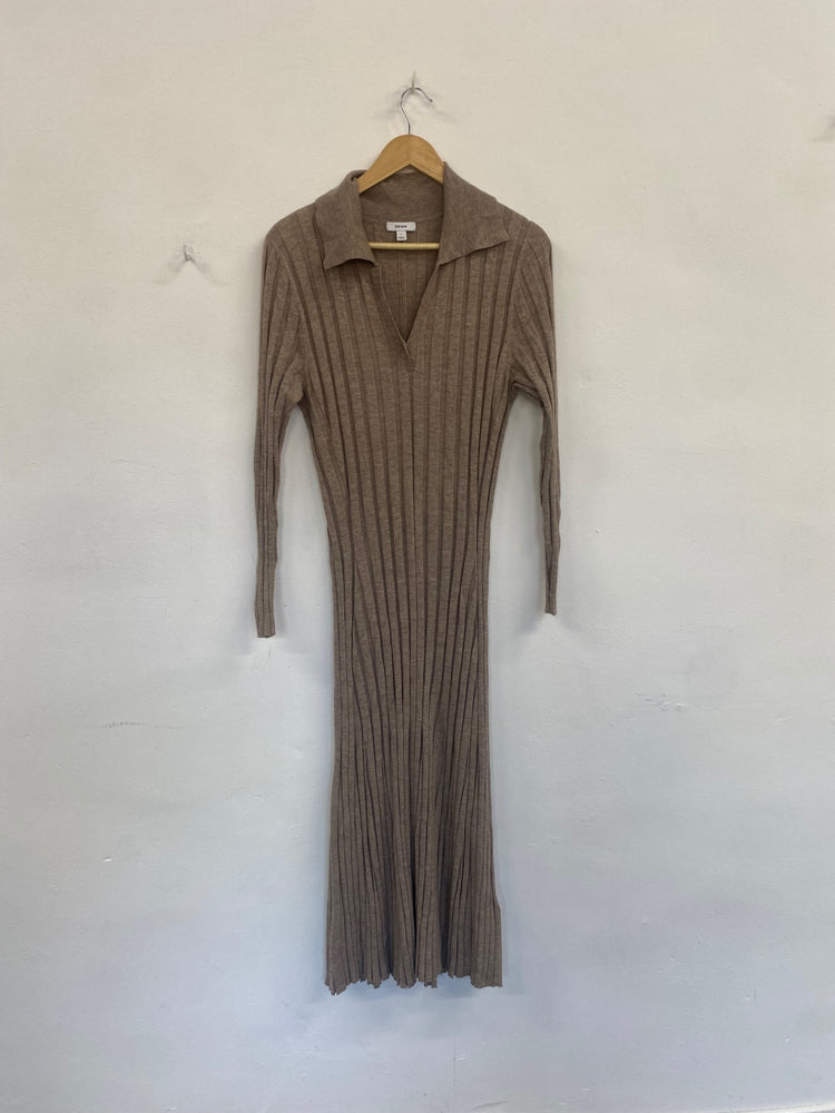 Fabulous Reiss Ribbed Midaxi Dress UkL classy Beige Neutra boho AS001