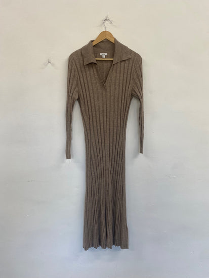 Fabulous Reiss Ribbed Midaxi Dress UkL classy Beige Neutra boho AS001