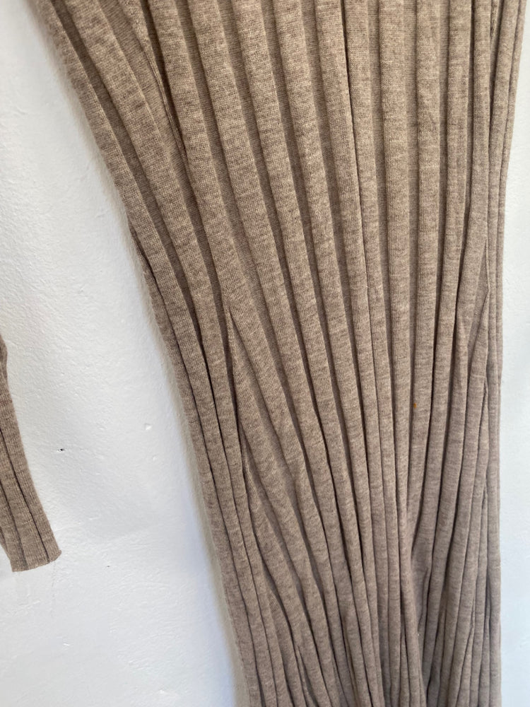 Fabulous Reiss Ribbed Midaxi Dress UkL classy Beige Neutra boho AS001