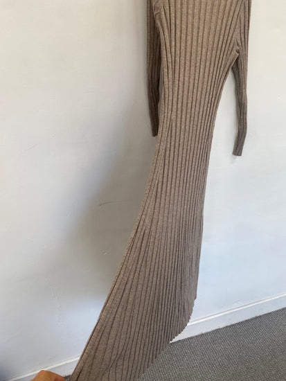 Fabulous Reiss Ribbed Midaxi Dress UkL classy Beige Neutra boho AS001