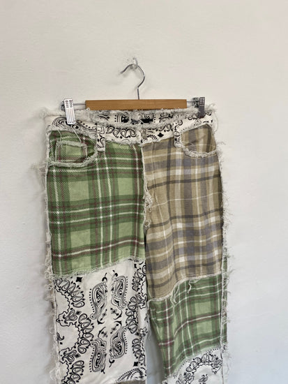 Fabulous Rare Jaded London patchwork Jeans W28" Cream & Green GM143