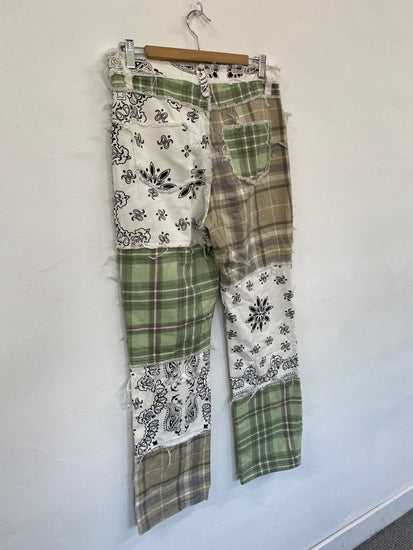 Fabulous Rare Jaded London patchwork Jeans W28" Cream & Green GM143