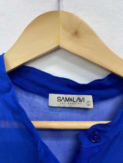 Fabulous SAM&LAVI Blouse UK L Blue silk GM143