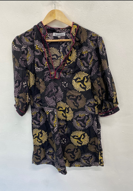 Fabulous Libelulla Tunic silk Dress Uk14 Grey oriental GM143