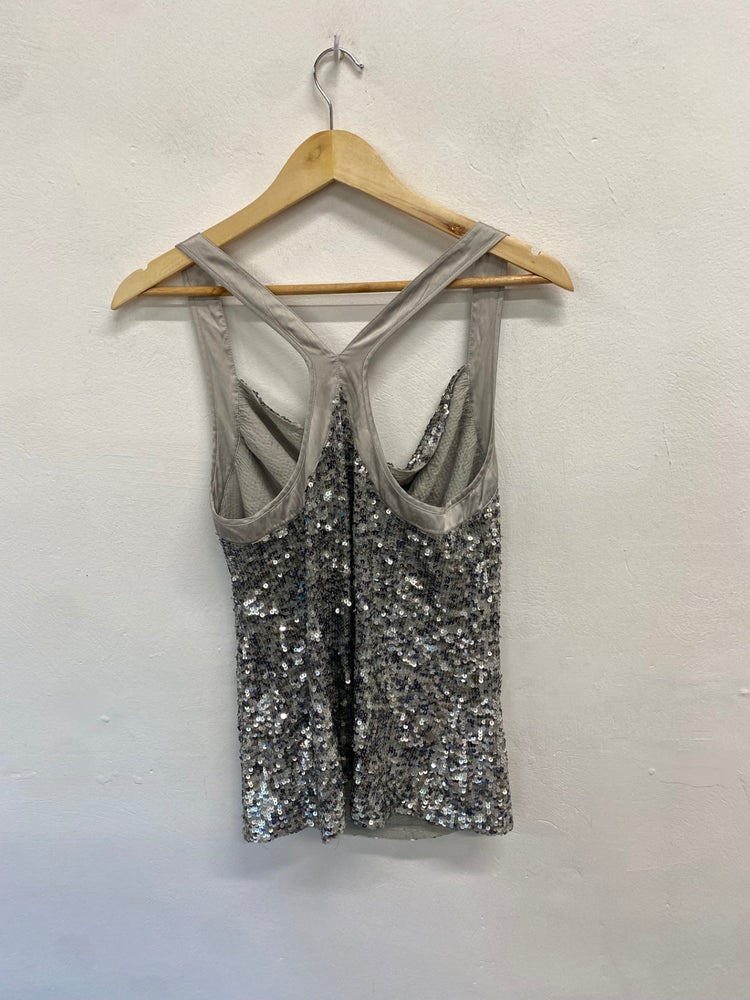 Fabulous PINKO Tank Top Uk 10 Silver sequin y2k GM143