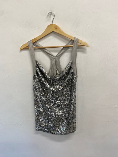 Fabulous PINKO Tank Top Uk 10 Silver sequin y2k GM143