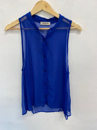 Fabulous SAM&LAVI Blouse UK L Blue silk GM143