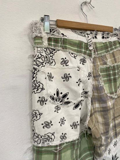 Fabulous Rare Jaded London patchwork Jeans W28" Cream & Green GM143