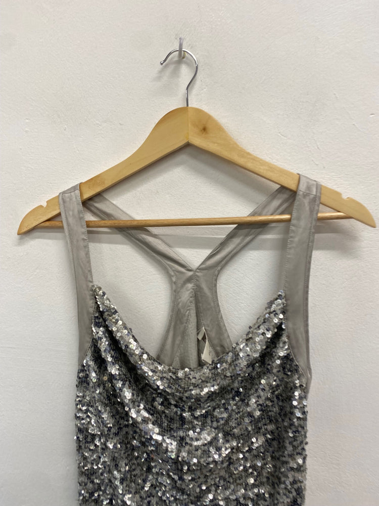 Fabulous PINKO Tank Top Uk 10 Silver sequin y2k GM143