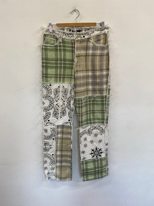 Fabulous Rare Jaded London patchwork Jeans W28" Cream & Green GM143