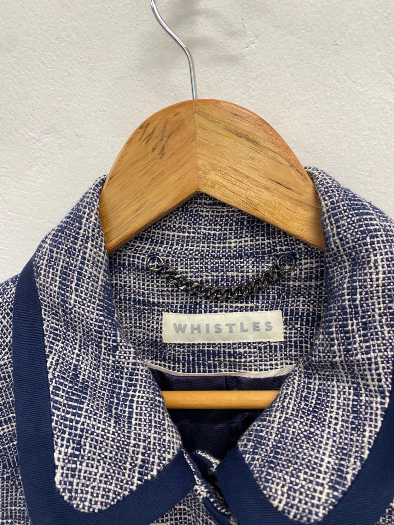 Fabulous WHISTLES Blazer Uk16 Blue marl missing button GM143