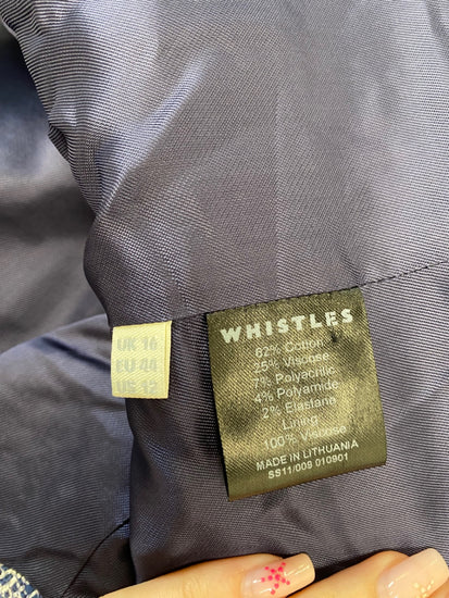 Fabulous WHISTLES Blazer Uk16 Blue marl missing button GM143