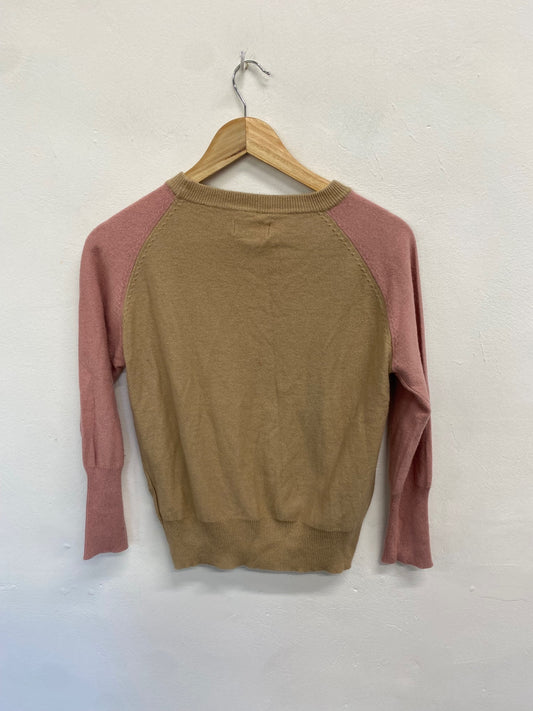 Fabulous JIGSAW Knitted jumper UK S Beige and Pink cotton cashmere GM143 