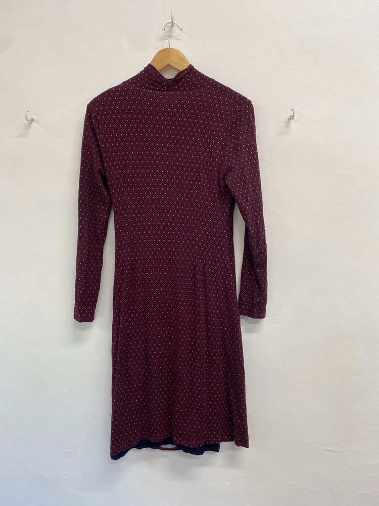 Fabulous Hobbs Dress UK 12 Burgundy geometric ruched GM143