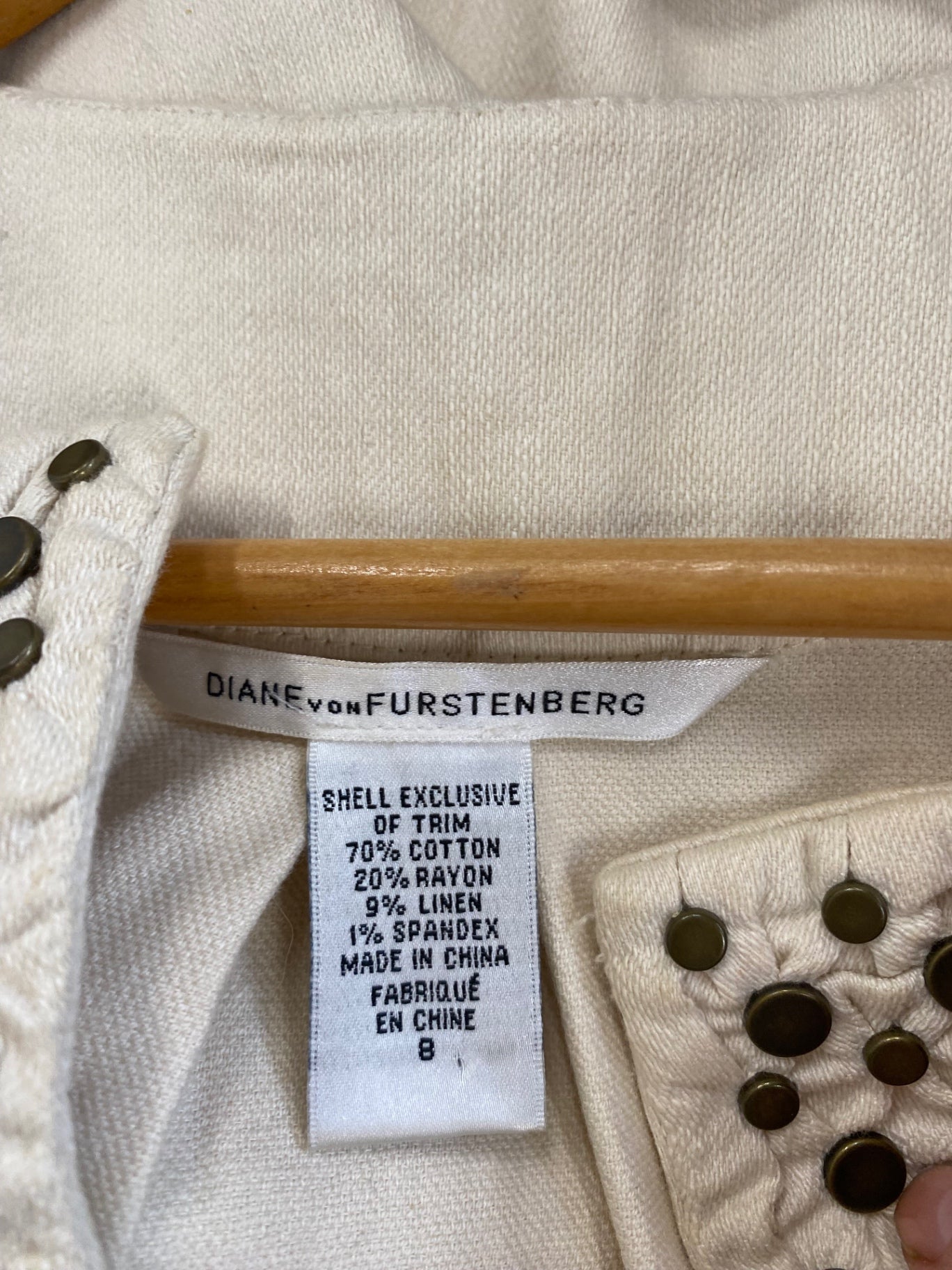 Fabulous Diane Von Furstenberg linen blend Dress UK12 Beige studded GM143