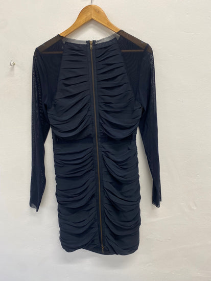 Fabulous Cos Dress Uk 10 Navy mesh ruched midi GM143