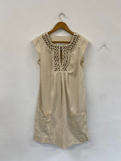 Fabulous Diane Von Furstenberg linen blend Dress UK12 Beige studded GM143