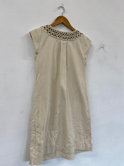 Fabulous Diane Von Furstenberg linen blend Dress UK12 Beige studded GM143